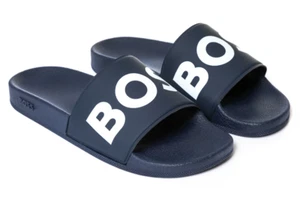 BOSS Sliders Mens Dark Blue Pool Slides With Logo - Sean Slid - Picture 1 of 7