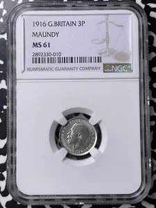 1916 Great Britain Maundy 3 Pence Threepence NGC MS61 Lot#MK84 Silver! - Picture 1 of 3