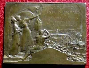 Art Nouveau Exposition Internationale de TURIN 1911 rare médaille par Dautel - Imagen 1 de 3