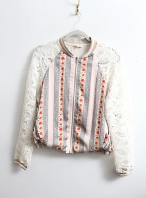 EUC S Women's Mystree Satin Floral Embroidered Full Zip Bomber Jacket - Image 1 of 4