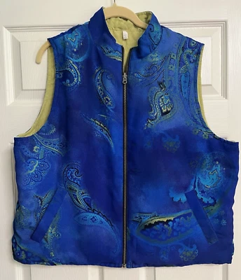 Chaleco Chico's Verde Lima Azul Estampado Paisley Reversible Acolchado con Cremallera-Ver Measu Foto 1 de 4