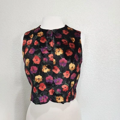 Finity Colorful Floral Button Velour Vest Size 6 - Image 1 of 4