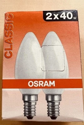 2 Stück Glühlampe Kerze Osram E14 40 Watt Matt - Bild 1 von 2