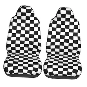 Black and White Racing Checkered Pattern Front Seat Covers 2 Pack, Vehicle - Picture 1 of 7