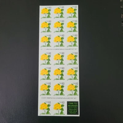 US 1996 #3049a 32c Yellow Rose Rose Parade and Rose Bowl Game booklet of 20 MNH - Image 1 of 2
