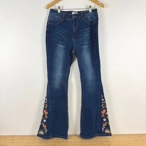 Bambus Damen Gr. 13 Schlagjeans bestickt Blumen blau Denim Boho rustikal - Bild 1 von 12