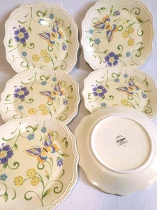 Pier 1 One Imports Botanica Butterfly Floral Set Of 6 Dinner Plates 10.5" Yellow - Picture 1 of 9