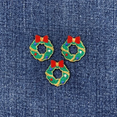 3-Pack Christmas Wreath Applique Patch - Mini Embroidered Holiday Badge 7/8" - Image 1 of 2