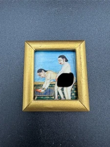 Vintage Mughal miniatura dipinto erotico incorniciato osso indiano Kama raro - adulto 18 - Foto 1 di 6