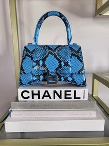 Balenciaga Hourglass Shoulder Bag Leather Blue Snakeskin NEW - Picture 1 of 11