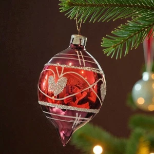 Vintage MCM Träne Ornament Quecksilber Glas rot burgund Herzen silber Glitzer - Bild 1 von 9