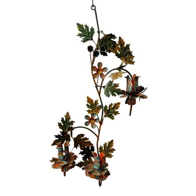 Aplique triple vela italiana de metal Tole hojas de colores flores 17" X 9" Foto 1 de 4