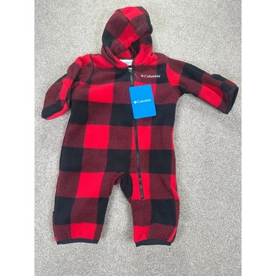 Columbia Bebé Polar Bunting Traje de Nieve Rojo Negro Búfalo Cuadros Con Capucha 0-3 Meses Foto 1 de 4
