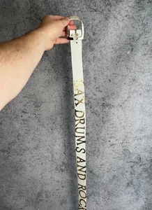 Y2K Real Leather Belt Sax Drums And Rock And Roll White Hype Mens size 38 in - Picture 1 of 23