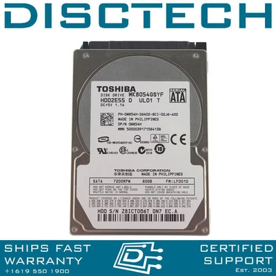 Toshiba MK8054GSYF 80GB 7.2K 2.5" SATA Hard Drive - Image 1 of 2