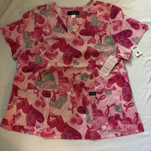 Koi Damen Peeling Top Brustkrebs Bänder und Herzen 2X Neu mit Etikett - Bild 1 von 7