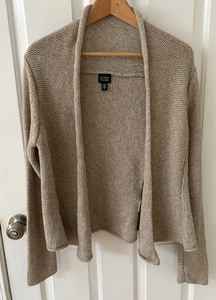 Eileen Fisher Cardigan Beige Open Front Wool Cashmere Sweater L Coastal Women - Picture 1 of 9