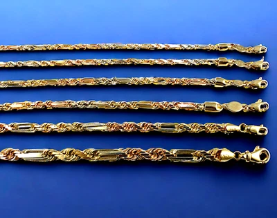 14K Tri Color Gold SOLID Figaro Rope Milano Necklace Bracelet Chain 2-8mm 7"-30" - Image 1 of 4