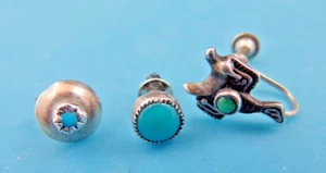 Vtg Single Stud Earrings, Lot of 3, Turquoise & Sterling Silver (2148) - Picture 1 of 5