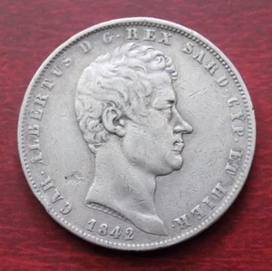 Regno di Sardegna 5 Lire 1842 Zecca Di Genova Carlo Alberto (S - Foto 1 di 5