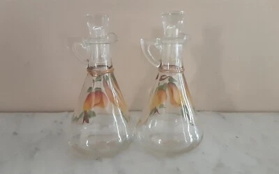  Cruetas de frutas pintadas a mano Anchor Hocking de vidrio transparente Gay Fab con tapones originales Foto 1 de 4