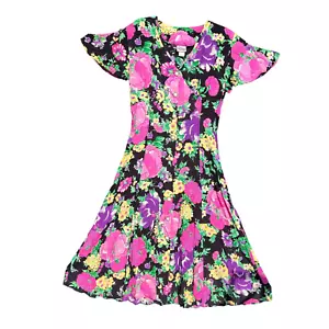 Maxi abito svasato vintage Love Sunnyhill rosa floreale svolazzante manica corta aderente - Foto 1 di 11