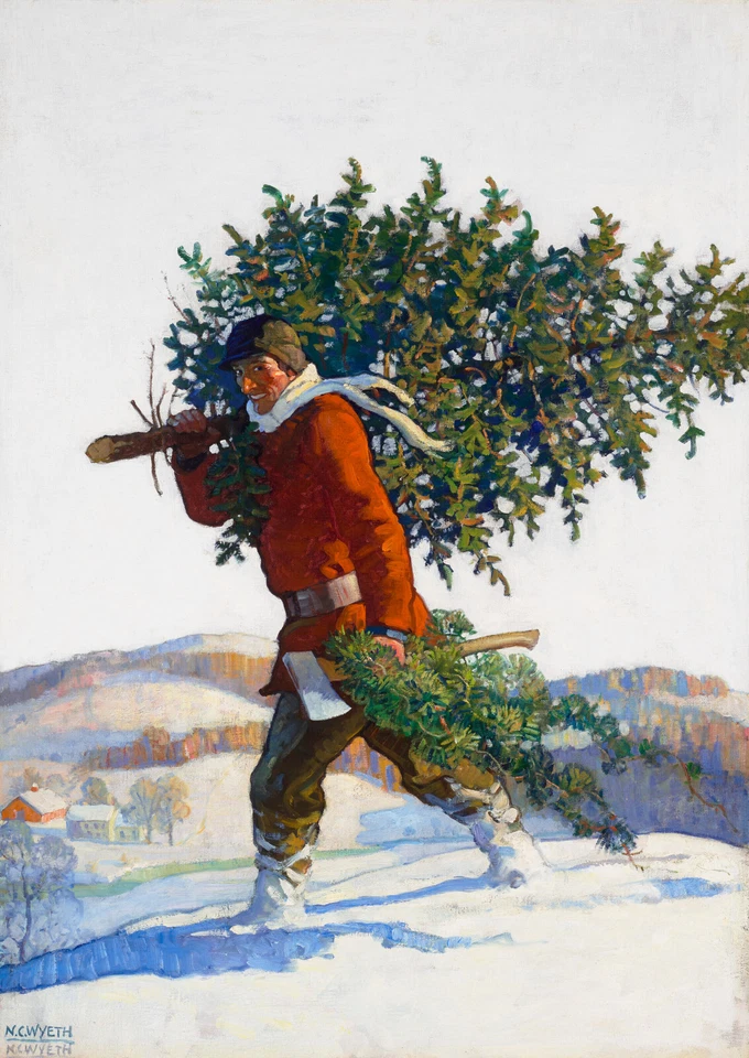 Newell Convers Wyeth - Father Carrying Christmas Tree (1922) - 17"x22" Art Print - Image 1 of 1