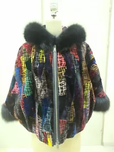 Multicolored Beaver Pieces Sheared Stamped + Fox + Hood - Picture 1 of 4