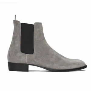British Chelsea Boots Real Suede Leather Men's Pointed Toe Western Cowboy Formal - Picture 1 of 7