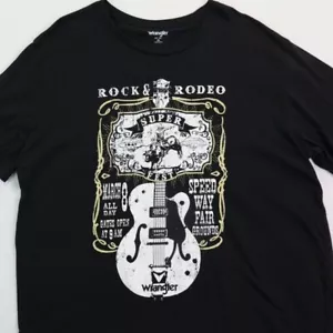 Camisa Wrangler Para Hombres 2XL Negra Guitarra Rock y Rodeo Manga Corta Música - Imagen 1 de 6