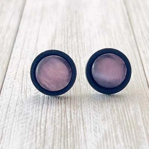 Natural Black Wood Purple Glass Earrings Studs, Stainless Steel Earrings, Boho E - Picture 1 of 10