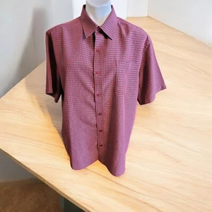 Hawk Men's Short Sleeve Button Up Shirt Red Checks LARGE - Picture 1 of 4