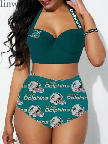 Miami Dolphins Swimsuit High Waist Bikini Sets Swimwear Bathing Wears Beachwear Cover