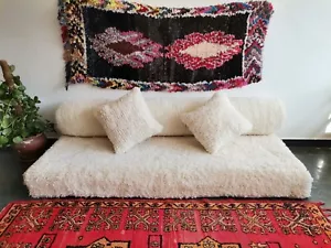 Moroccan Handmade Floor Couch - Unstuffed Wool White Sofa covers + Pillow cases - Picture 1 of 14