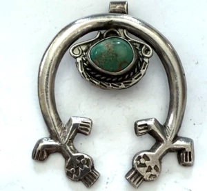 Vintage Southwest Sterling & Türkis KÜRBISBLÜTE Anhänger für Halskette - Bild 1 von 2