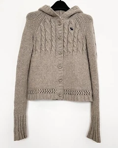 Abercrombie & Fitch Girls Hooded Cable Knit Cardigan Button Up Sweater Beige XL - Picture 1 of 14