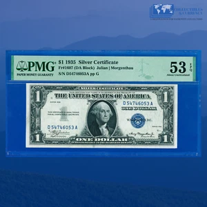 Fr.1607 1935 Plain Double Date $1 Silver Certificate, D/A Block, PMG 53 EPQ #053 - Picture 1 of 3