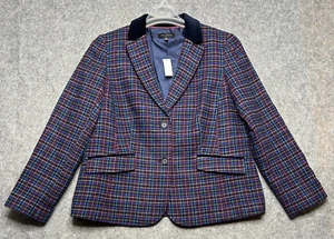 Talbots Blazer Women 16 Blue Mistletoe Plaid Shetland Wool True Classic Timeless - Picture 1 of 21