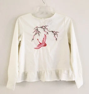 Top de pájaro bordado Asos Petite talla US 2 blanco con botones espalda peplum cuello redondo - Imagen 1 de 8