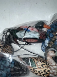 Set 6 statuine vintage in legno di anatra cervo ornamenti uccellino sacchetto sigillato - Foto 1 di 9