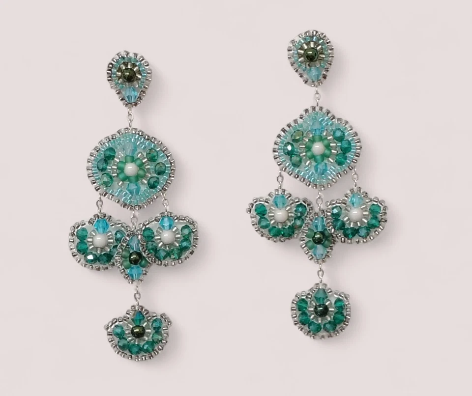 Chandelier Earrings Miguel Ases Style Handmade Orecchini perline cuciti a mano - Immagine 1 di 4