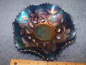 Northwood Three Fruit Blue Carnival Glass Dish 7 ½ inch - Picture 1 of 22