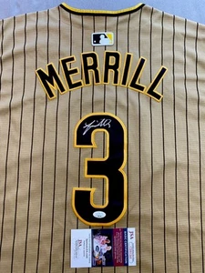 SAN DIEGO PADRES- JACKSON MERRILL AUTOGRAPH #3 PINSTRIPE JERSEY JSA CD81264 - Picture 1 of 4