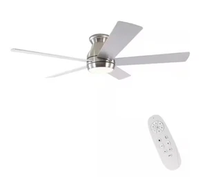 52 In. Indoor Integrated LED Light Flush Mount Brushed Nickel Ceiling Fans - Picture 1 of 8