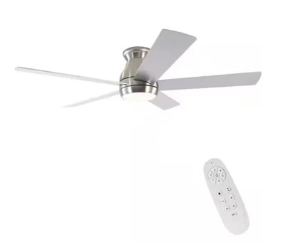 52 In. Indoor Integrated LED Light Flush Mount Brushed Nickel Ceiling Fans - Image 1 of 4
