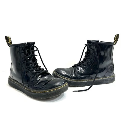 Dr Martens 闪亮漆皮青少年儿童 3 码黑色战斗靴拉链 — 第 1/4 张图片