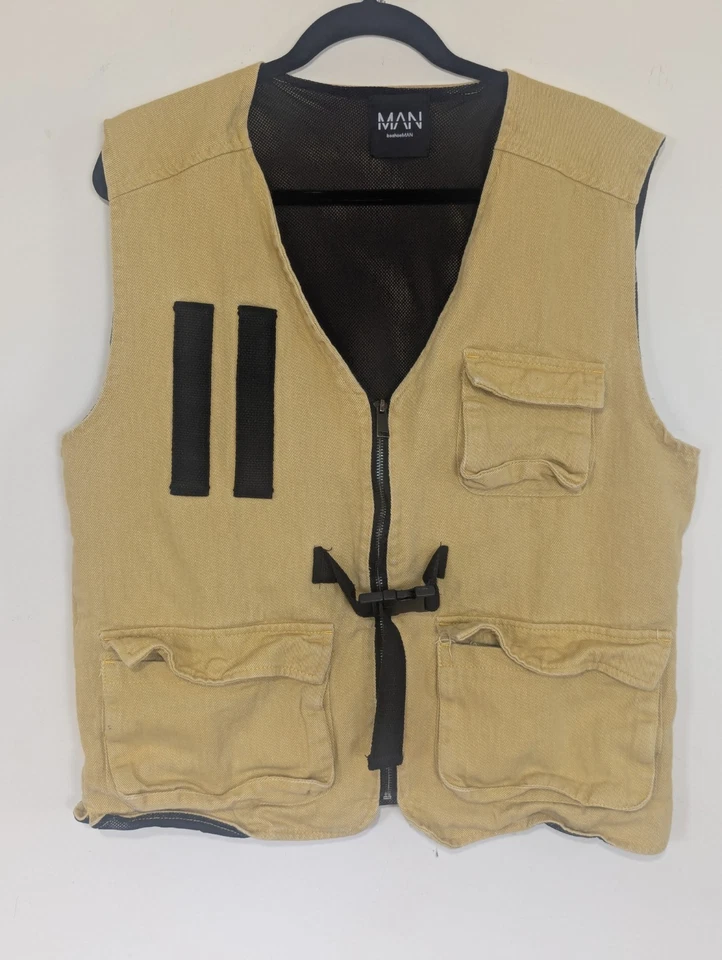 Chaleco de Carga Utilitario Boohoo Hombres Talla Mediana Amarillo Gorpcore Grunge Punk Foto 1 de 4