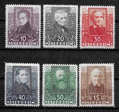 АВСТРИЯ 1931 ЗНАМЕНИТЫЕ АВСТРИЙСКИЕ ПОЭТЫ Полупочтовый НАБОР SC#B93-B98 MLH - Изображение 1 из 2