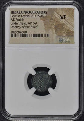Porcius Festus, AD 59-62 JUDAEA PROCURATORS AE Prutah NGC VF20 - Image 1 of 2