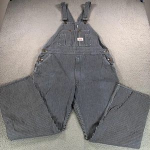 Round House Overalls Adult 40x32 Blue White Stripe Bib Hickory Railroad Made USA - Picture 1 of 13